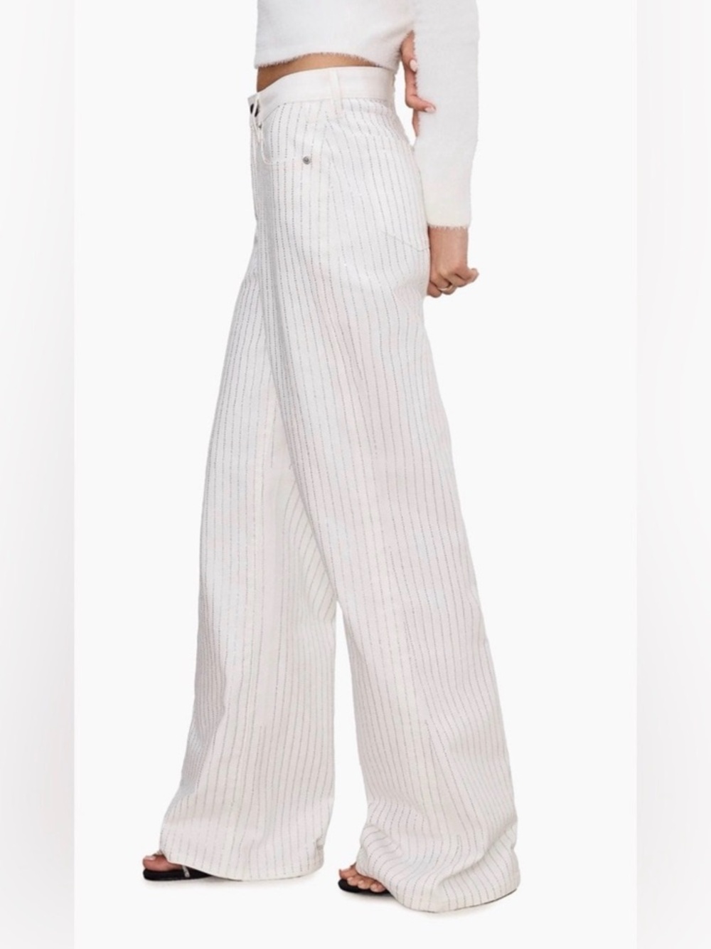 GOOD AMERICAN Wide-Leg Women’s Jeans W/ Rhinestone Pinstripes - 26/2 - Picture 4 of 13